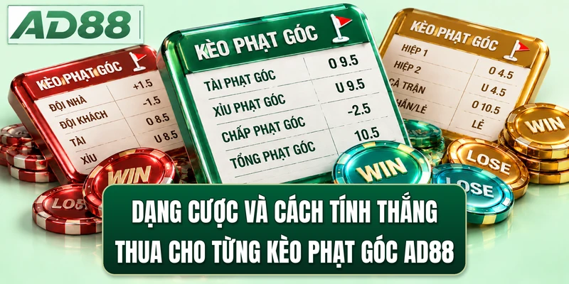 Dạng cược và cách tính thắng thua cho từng kèo phạt góc AD88