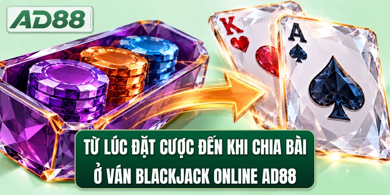 Từ lúc đặt cược đến khi chia bài ở ván blackjack online AD88